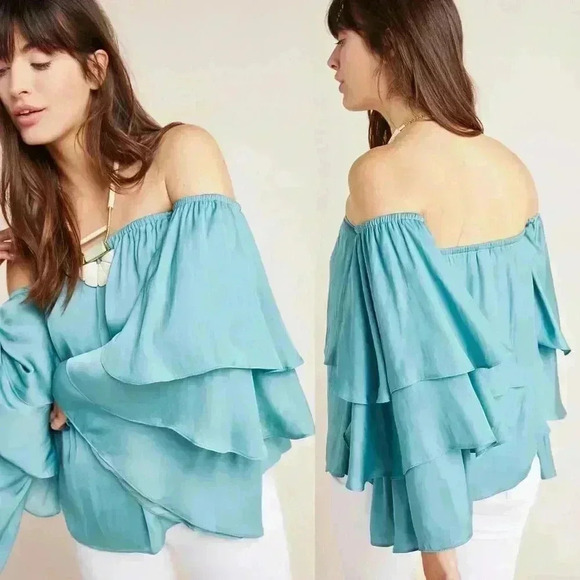 Anthropologie Dolan Left Coast Julia Tiered Off-The-Shoulder Blouse XS NWOT - Picture 1 of 16